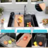 Waterfall Kitchen Sink,33x22 Single Bowl Stainless Steel Kitchen Sink, Drop-in Kitchen Sink With Multifunction Pull-out Faucet 4