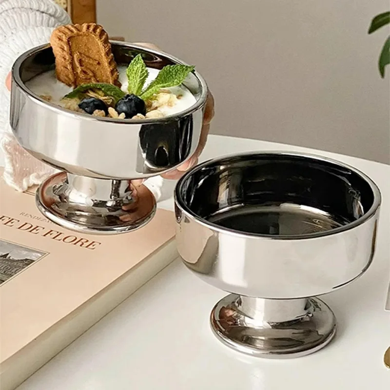 Silver Ice Cream Glasses Cups Short-legged Dessert Cup Laser Silver Glass Water Cup Antique Coffee Cups Beverage Glasses