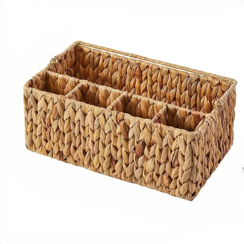 Party Wicker Cutlery Rack with Handle Woven Split Picnic Basket Outdoor Party Essentials (5 Compartments) Convenient Practical