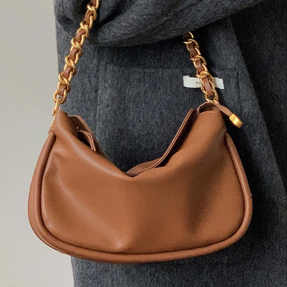 

Motingsome Fashionable Cow Leather Woman Bag Chains Shoulder Saddle Purses Luxury Designer Handbag Chic Lady Pouch 2024 New