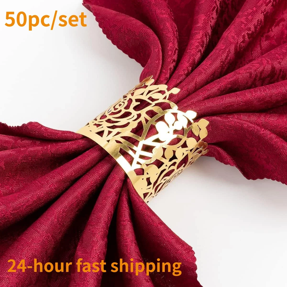 Description Picture 2 of item25/50pcs Disposable Rose Flower Paper Napkin Rings Laser Cut Foil Paper Napkin Holder, Leaf Vine Serviette Rings for Table Decor