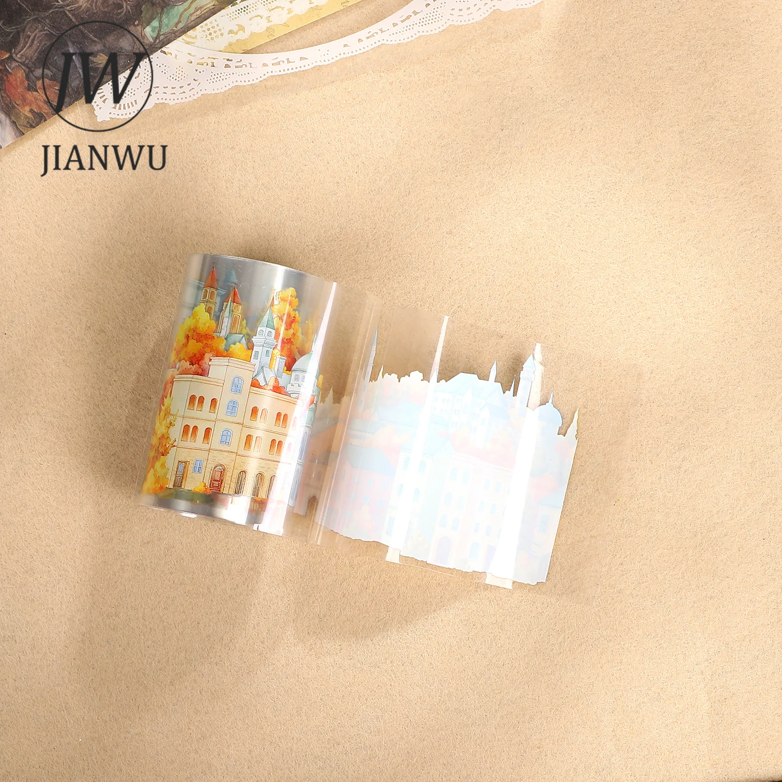 JIANWU 70mm*5m 빈티지 가을 거리 마을 집 풍경 소재 콜라주 스크랩북 PET 테이프 창의적인 DIY 저널 문구류