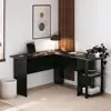 L Shaped Computer Desk with Open Shelves Corner Design Space Saving Furniture Home Office Organization 2
