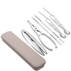 Deluxe Stainless Steel Seafood Utensil Set - Crackers, Picks, and Spoons for Crab, Shrimp, and Lobster (7PCS)