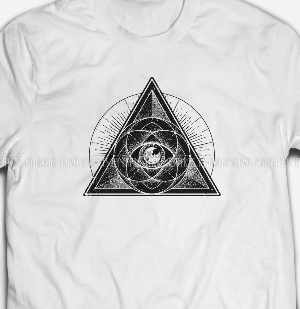 Mens Womens Retro all seeing eye pyramid S-XXXL White Cotton T-shirt Tshirts Tee |
