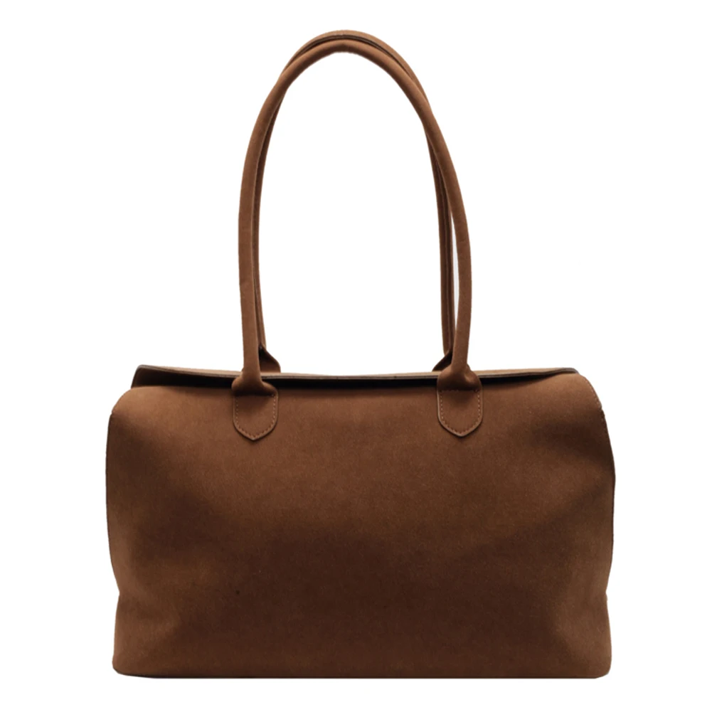 Suede Shoulder Bag - Trendy Tote for Work  Travel Unisex Design with Inner Pocket