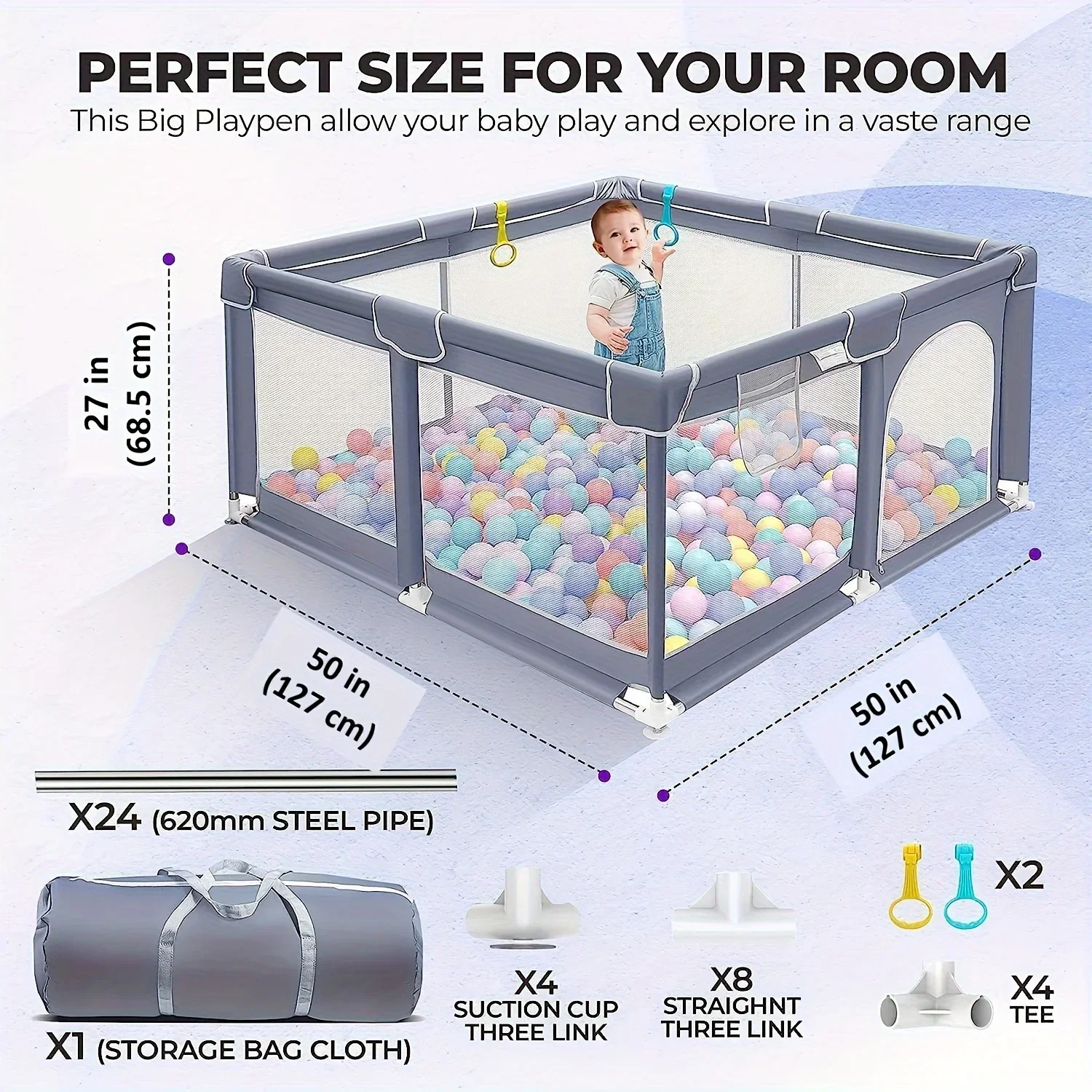 Baby Game Fence Safe Non Slip Design Soft Mesh Wall Sturdy Suitable Toddlers