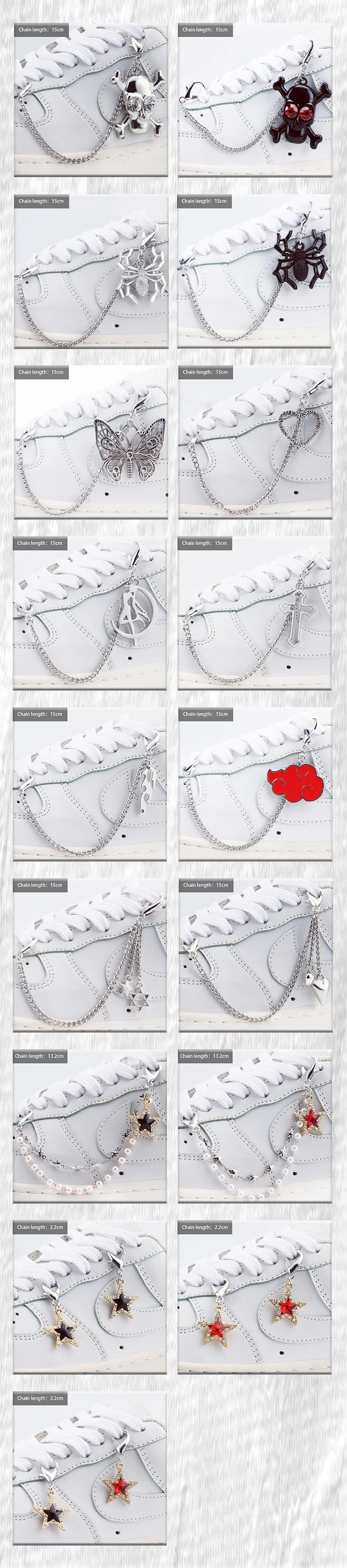 1PC Heart Star Pearl Shoe Laces Chain Punk Luxurious Diamond DIY Detachable Studded Pentagram Shoelace Accessories Jewelry Penda