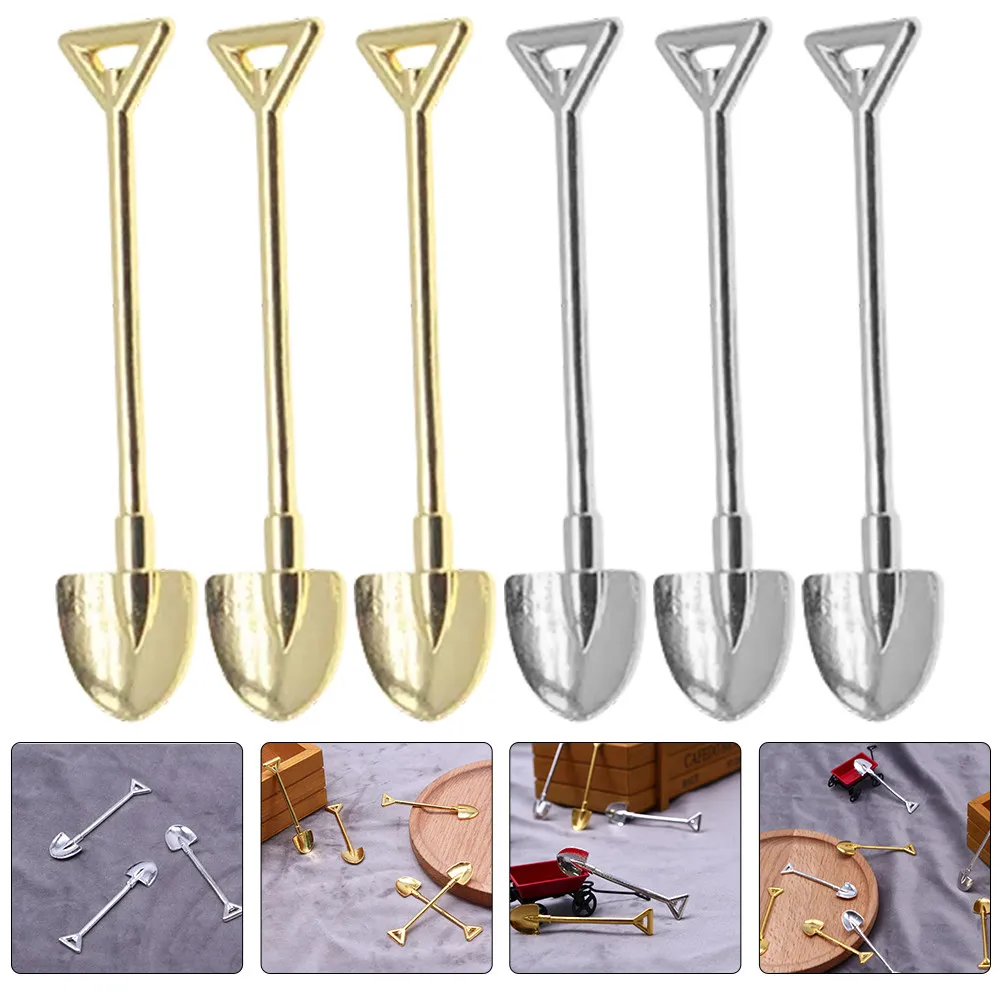 6Pcs 미니 삽 합금 마이크로 조경 삽 창의적인 미니 하우스 장식 작은 정원 도구 미니어처 원예