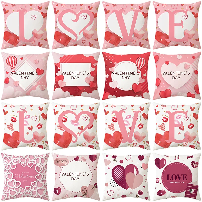 

2023 Happy Valentine's Party Pillow Cover Love Printed Themed Bolster Decoration Sofa Cushion Cover Ornament
