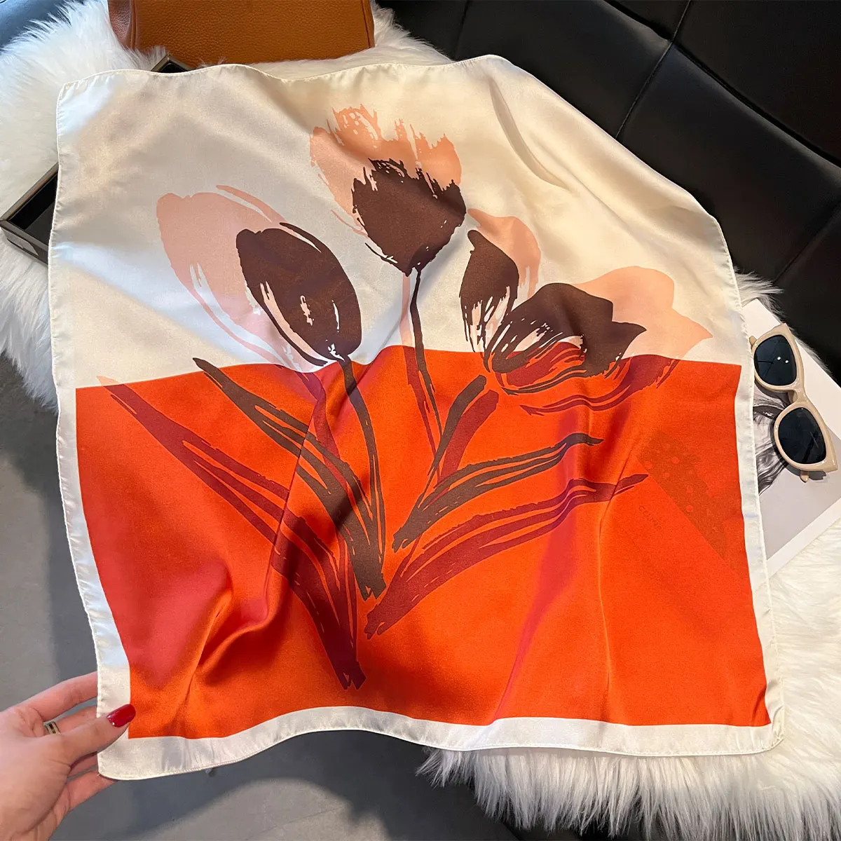 2025 New 70*70cm Silk Satin Hair Scarf Women Handkerchief Printed Female Square Head Bandana Small Neck Muffler Hijab Lady Girl