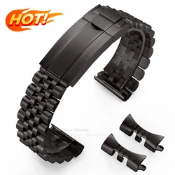 Premium Steel Watch Strap with Arc End - Universal Fit, 20mm/21mm/22mm - Elegant Wrist Band - 22mm (Black)