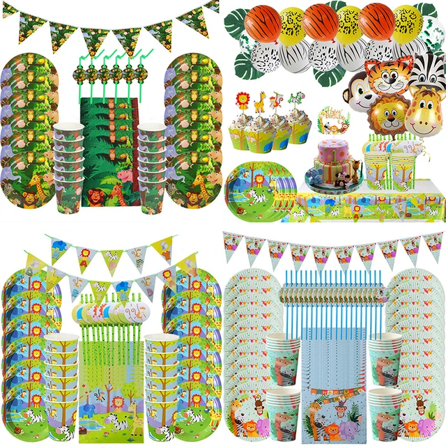 Décorations de fête thème animaux de la Jungle, décor de fête, thème Safari,  fête prénatale garçon, premier anniversaire - AliExpress