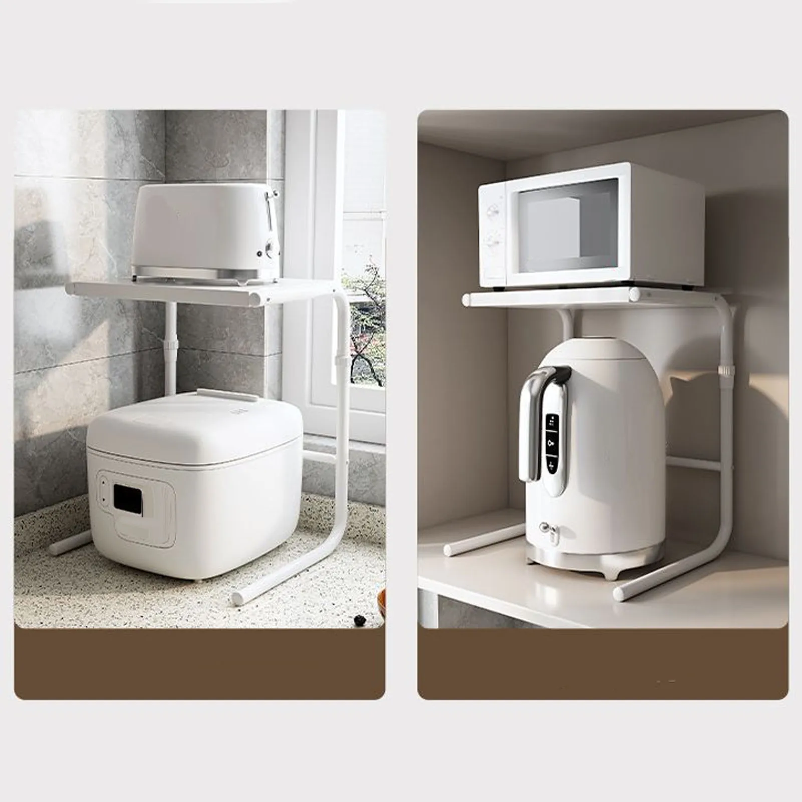 Expandable Kitchen Shelf, 30x26cm Rice Cooker Microwave Air Fryer Rack, Countertop Pot Layered Storage Rack for Home