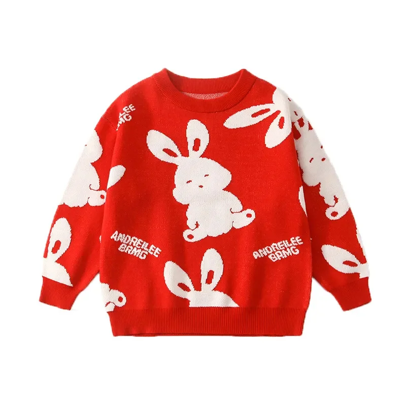 

Fashion Sweater for Girl Cartoon Rabbit Baby Tops Girls Pullover Korean Children's Clothing 2023 Spring Boy T-shirt Knit