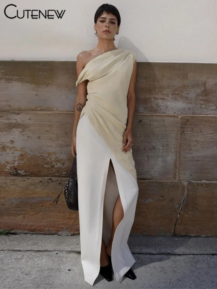 Irregular Women Tops Solid Hipster Classic Incline Shoulder Lengthen Ruched Tanks Female Summer All-matched Streetwear