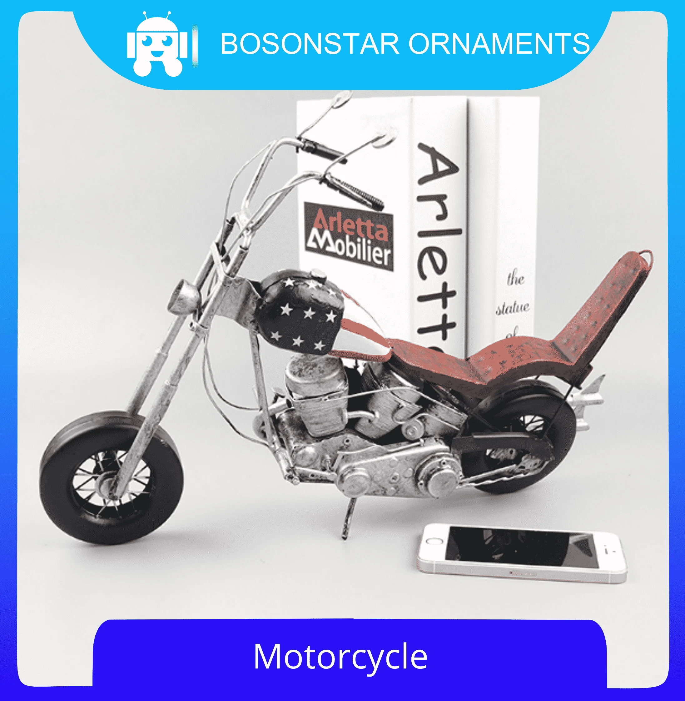 Miniatura De Motocicleta De Hierro Retro - Adorno De Escritorio Plateado, Decoración Para Hogar U Oficina