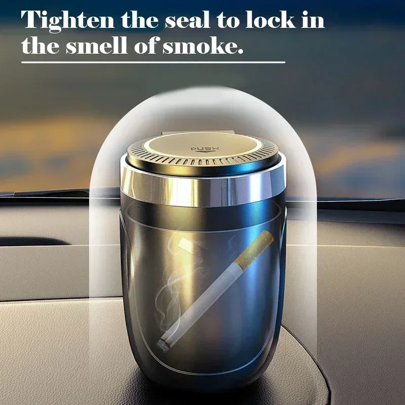 Car Ashtray LED Light Universal Alloy Ash Tray Aluminum Cup Smokeless Flame Retardant Cigarette Holder Box