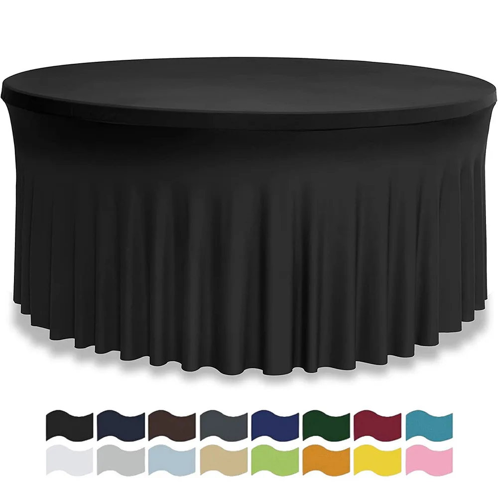 

Spandex Ruffled Round Wedding Table Covers Stretch Skirt Table Cloth Hotel Banquet Event Wedding Celebration Party Event Decor