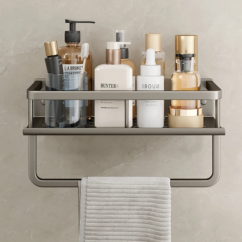 Bathroom accessories shelf organizer 30-50CM shower storage rack gray wall mounted space aluminum toilet shampoo holder shelves