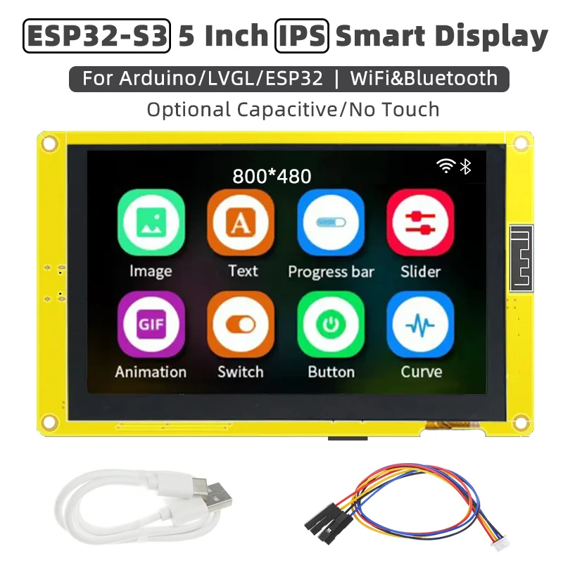 Ips Smart Display para Arduino Tft Esp32-s3 Lvgl Esp32 Hmi 8m Psram 16m Flash Wifi Bluetooth 800×480 Rgb Lcd com Demo em
