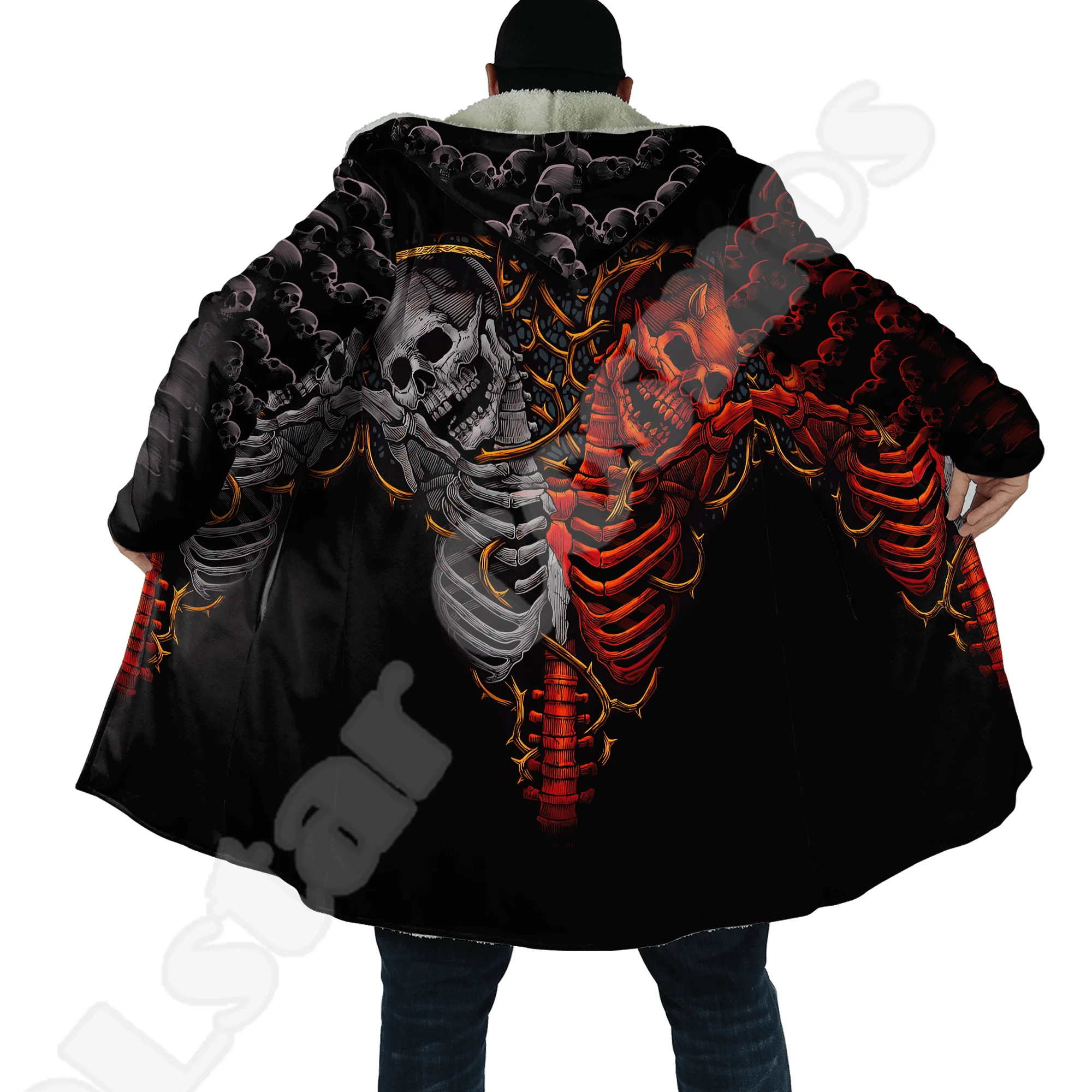 Halloween Xmas Skull Grim Reaper Ghost Satan Zombie Tattoo 3DPrint Harajuku Casual Winter Coat Windbreaker Fleece Hoody Cloak X5 halloween tattoo man