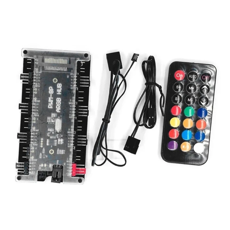 Gaming Case Accessory ARGB Fan Hub with 8 PWM Connectors and 8 ARGB Channels for Customs Lighting
