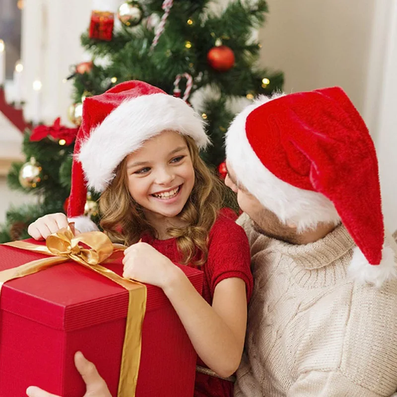 Plush Christmas Hat For Adults and Kids Comfortable Santa Claus Cosplay Supplies Party Decor Pink Coffee Gift