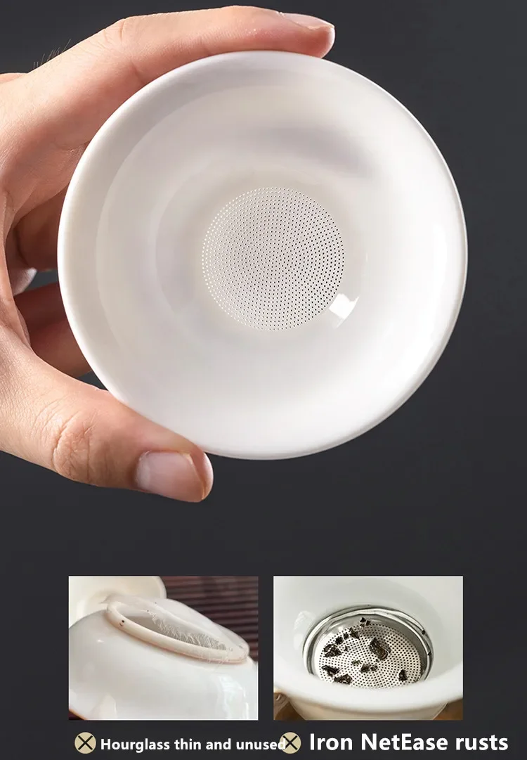 Sheep Fat Jade White Porcelain All Ceramic Hole Tea Strainer, Ceramic Tea Set Accessories, Filter Screen