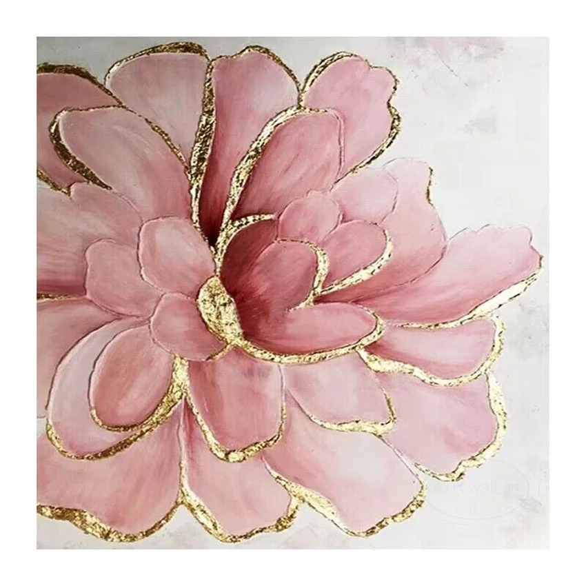 

Свадебное украшение, уникальный подарок ручной работы, розовая Золотая фольга, цветок, холст, картина маслом для интерьера, Декор, настенный плакат для спальни