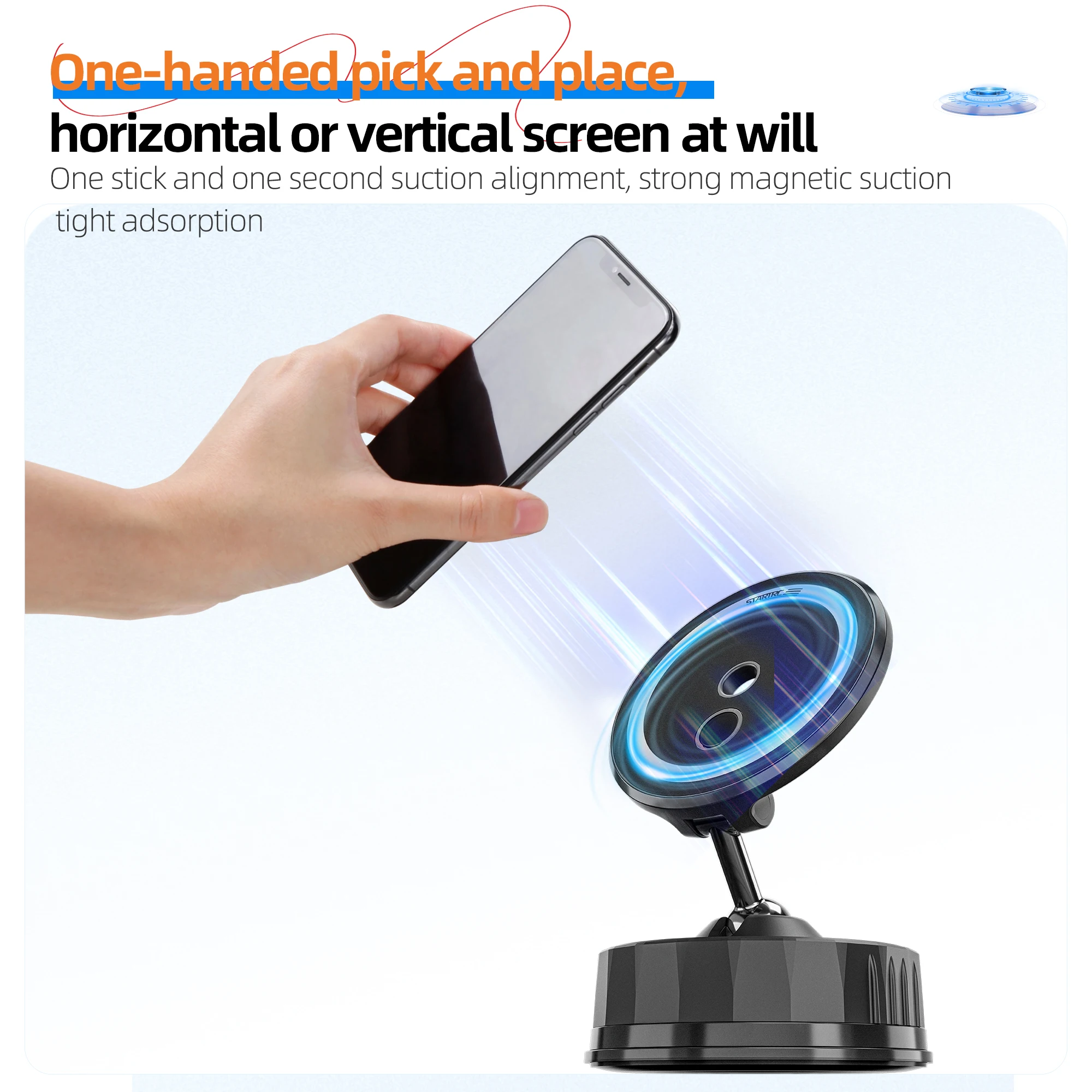 Magnetic Rotatable Phone Holder with Foldable Design and Vacuum Suction