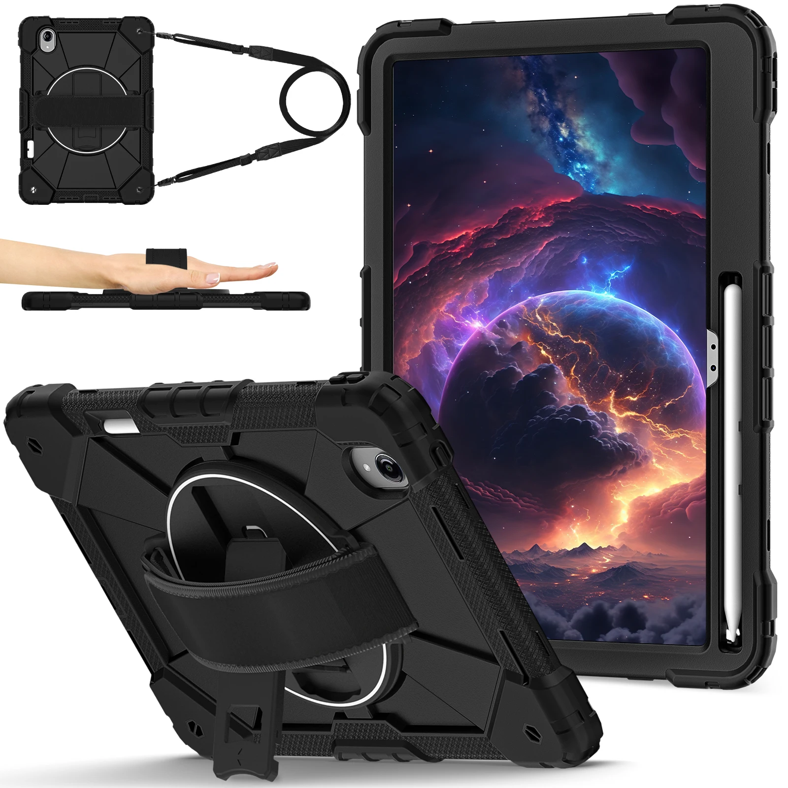 Shockproof 13 Tablet Case with 360° Rotation Stand and Shoulder Strap