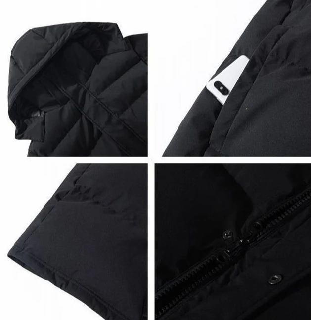 Men's Long Length Hooded Down Jacket Korean Style Slim Fit Winter Coat for Students Thick Padded and Warm