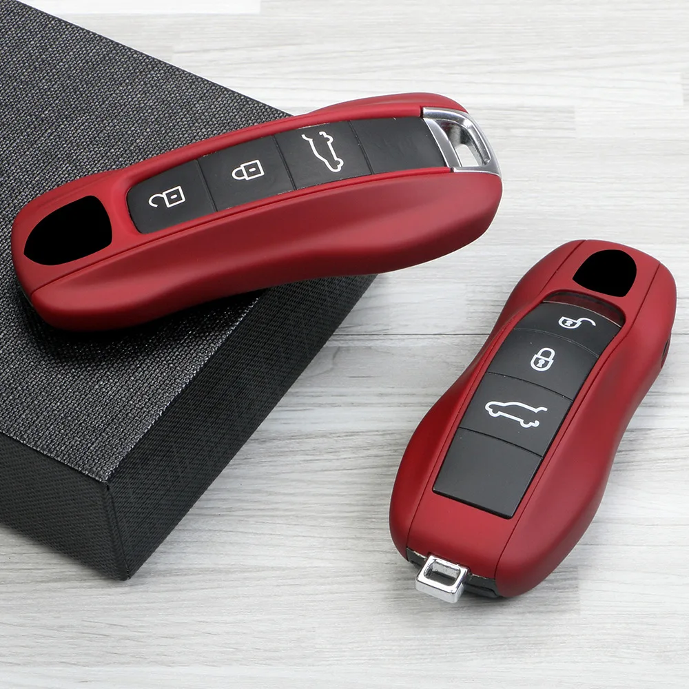 

Car Key Case Bordeaux Red Color for Porsche Mancan Panamera Cayenne 718 911 Boxster Cayman Key Cover Shell Replacement Kit