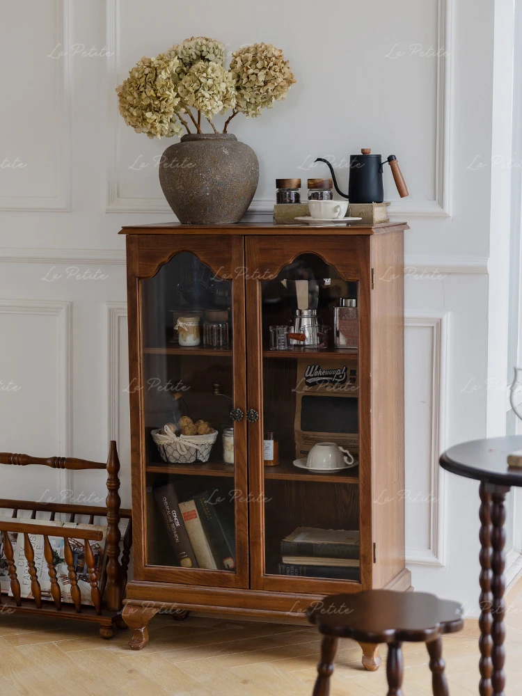 Vintage sideboard Solid wood storage display in the living room kitchen of a second-hand home