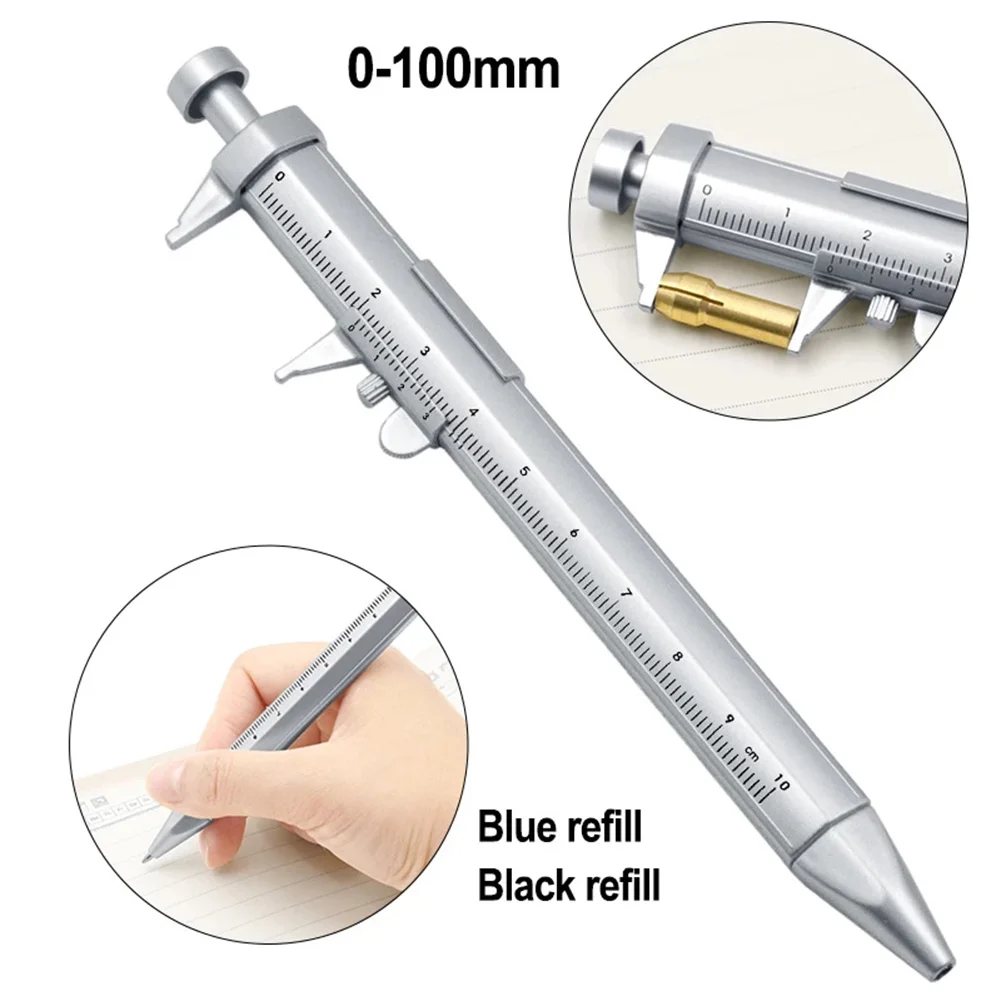 

2 In 1 Vernier Caliper Multifunction Gel Ink Pen Roller Ball Pen Stationery 0-100mm Vernier Caliper Ball-Point Blue/Black Refill