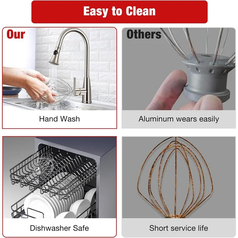 KN211WW Stainless Steel 11-Wire Whip Attachment For Kitchenaid Bowl Lift Mixer 7QT Bowl Replacement Egg Beater Whisk Easy To Use