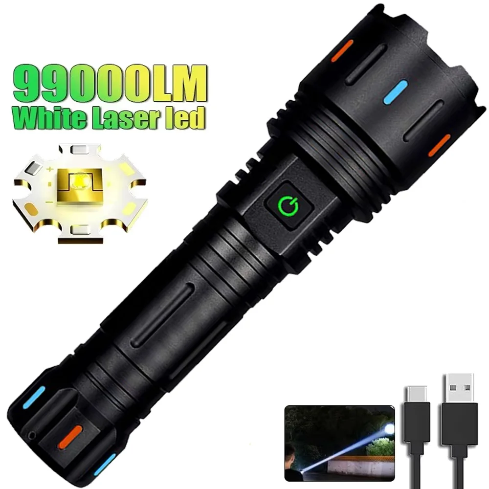 New 12000mAh White Laser Flashlights 1000000LM Ultra Powerful Flashlight Zoom USB Rechargeable Lantern Outdoor Camping Torch
