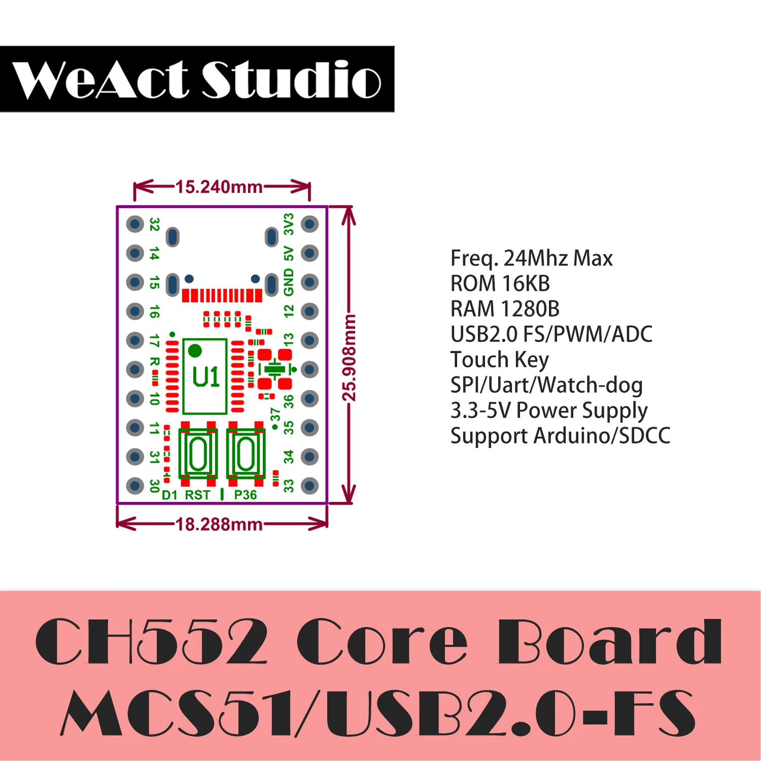 WeAct CH552T CH552 Mini Core Board Learning Development WCH MCS51 DIP20 TSSOP20 3