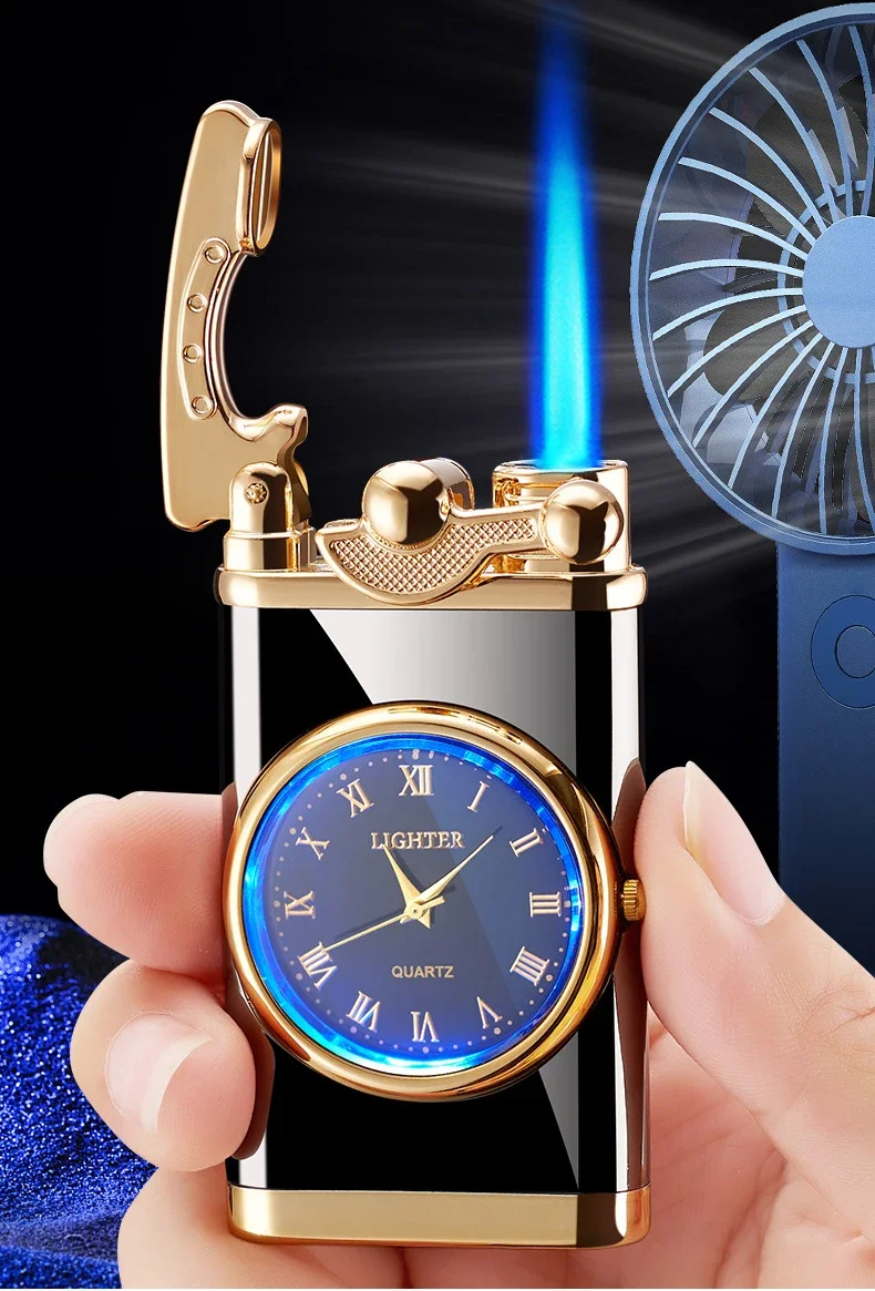 Description Picture 3 of item2024 Rocker Arm Watch Metal Unusual Gas Lighters Jet Butane Torch Lighter Windproof Cigarette Cigar Lighter Gadgets for Men
