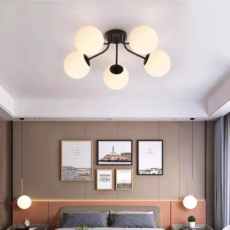 Modern Minimalist Magic Bean LED Ceiling Lamp x2 Living Room Bedroom Study Restaurant Glass Ball Chandelier Indoor