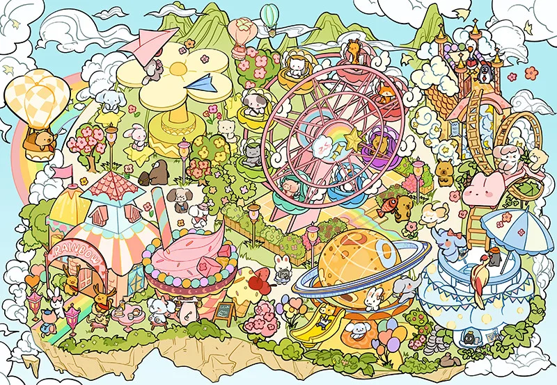 Plus Size Kawaii Cafeteria Amusement Park Scene Sticker DIY Scrapbooking Stacking Stickers Game Sticker Children's Festival Gift