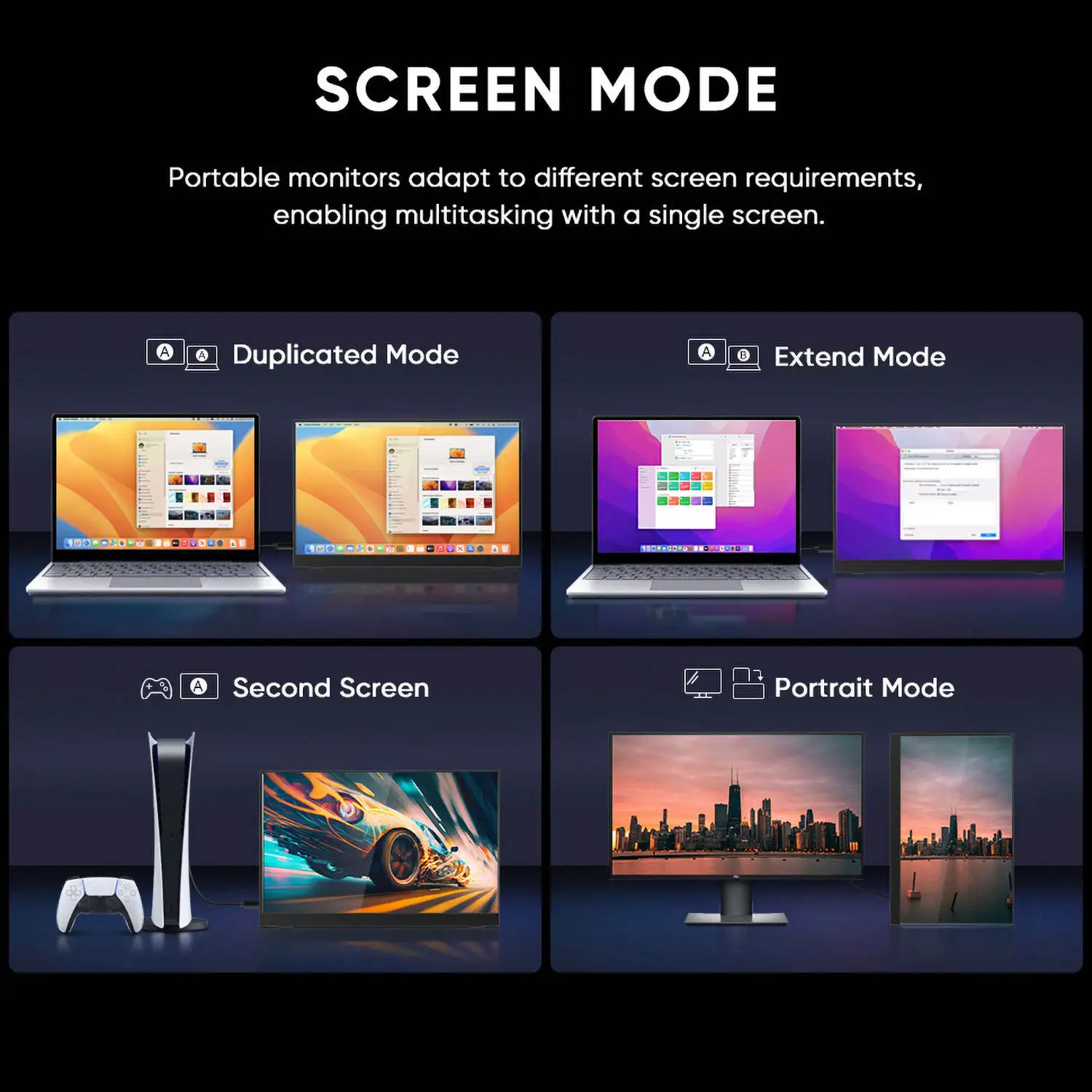 DLN 14인치 휴대용 모니터 1000:1 1080p 45RGB 노트북 화면 확장기 게임 및 Mac용 로드형 모니터 디스플레이 지원
