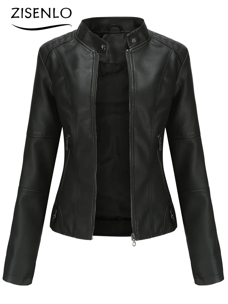 Куртка женская кожаная с длинным рукавом, повседневная Байкерская верхняя одежда, одежда для улицы, Осень-зима