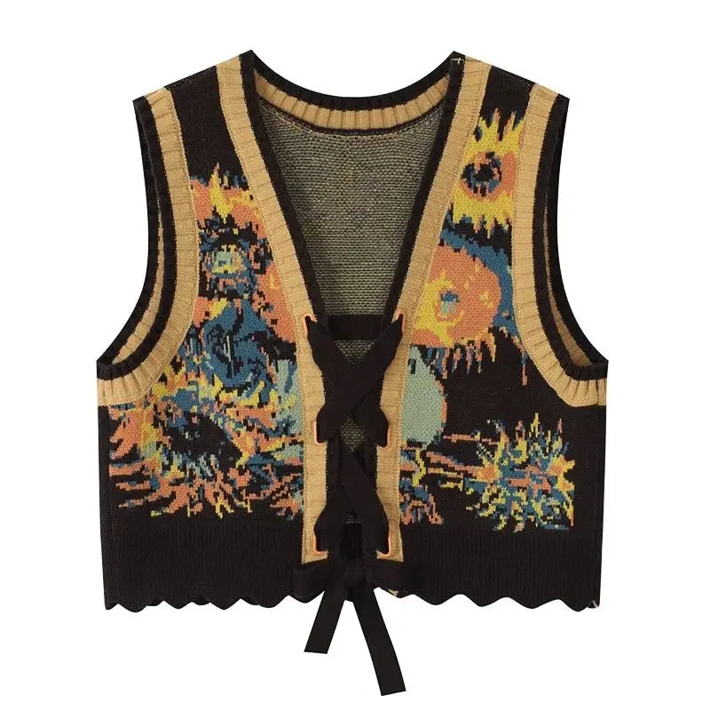 

2024 new Korean knitted vest design sense of niche autumn waistcoat sleeveless jumper ethnic style waistcoat outer wear