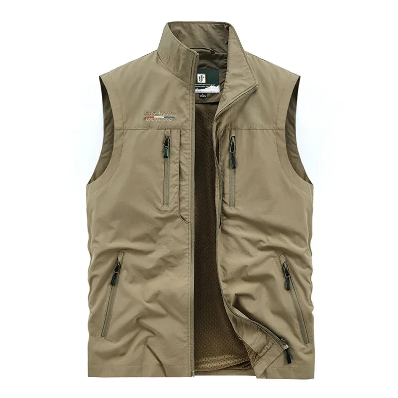 M-6XL 낚시 하이킹 멀티 포켓 캐주얼 루즈 조끼 남성용, 레저 조끼 재킷, 단색 툴링 스타일 얇은 조끼