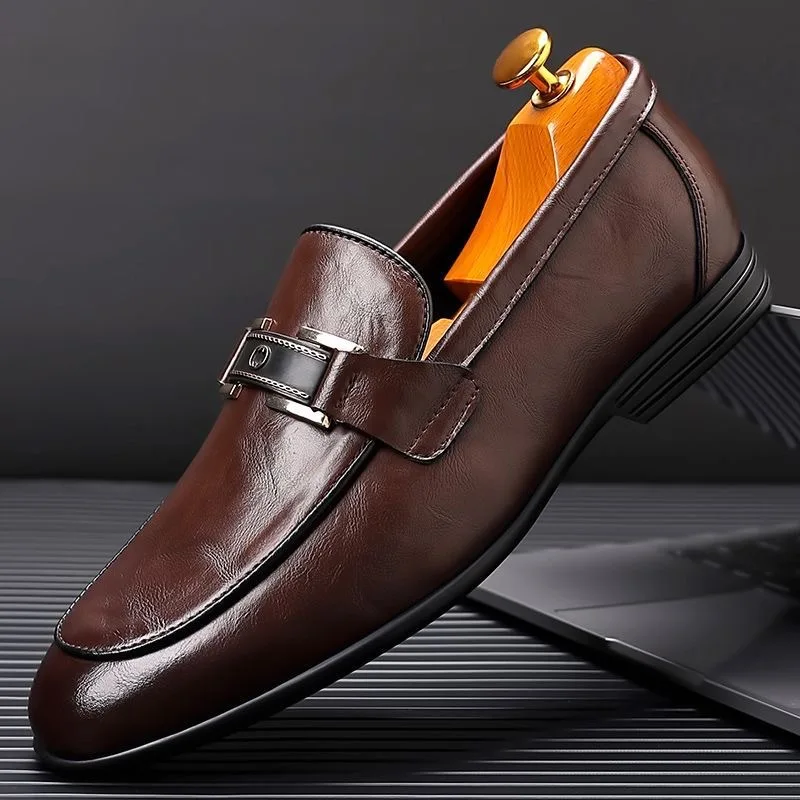 New Brand Leather Shoes for Men Office Shoes Men Flats Leather Gold Glitter Wedding Banquet Loafers Comfortable Business Shoes
