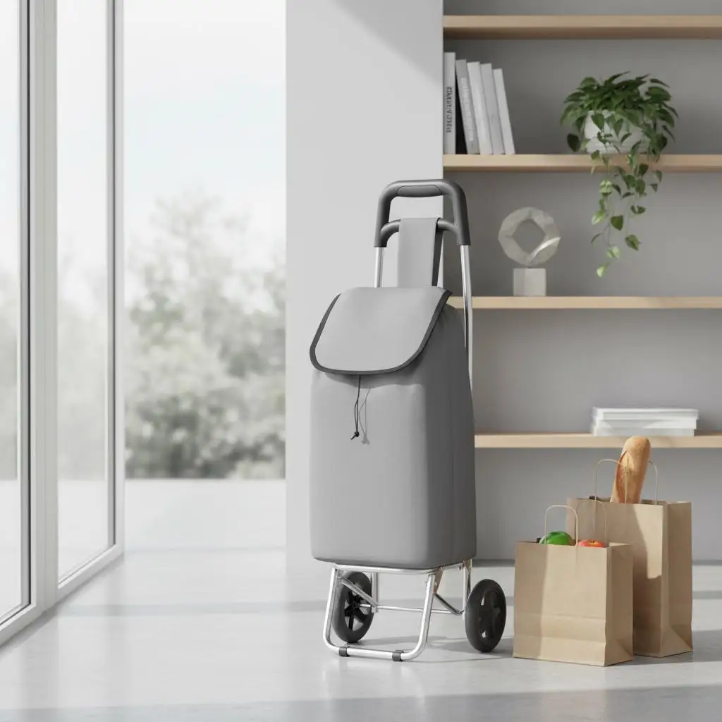 Einkaufstrolley grau 35x28x92 cm faltbar Oxford-Gewebe wasserdicht Leichter Einkaufswagen Aluminiumrahmen Tragkraft 30 kg für – Detail 1