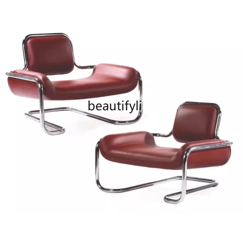

Custom Convex Chair Stainless Steel Frame Casual Seat Living Room Simple and Light Luxury Leather Shaped Chair furniture
