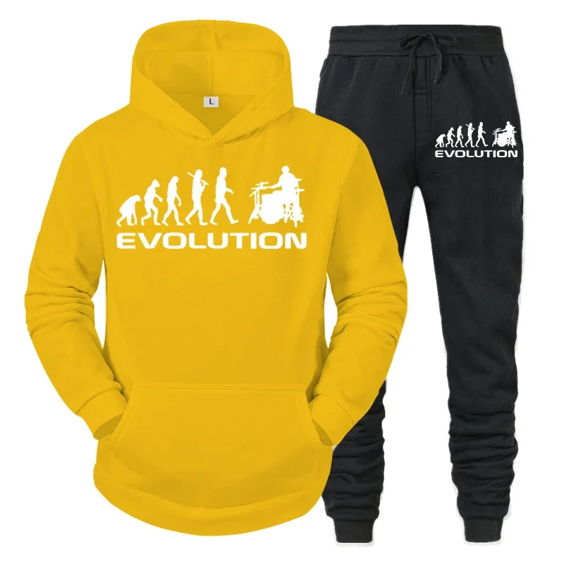 thumbnail image 1 of Sudadera con capucha de moda para hombre y mujer, con estampado de baterista Evolution, divertida y a la moda, con manga larga y pantalones deportivos para otoño, 1 of 5